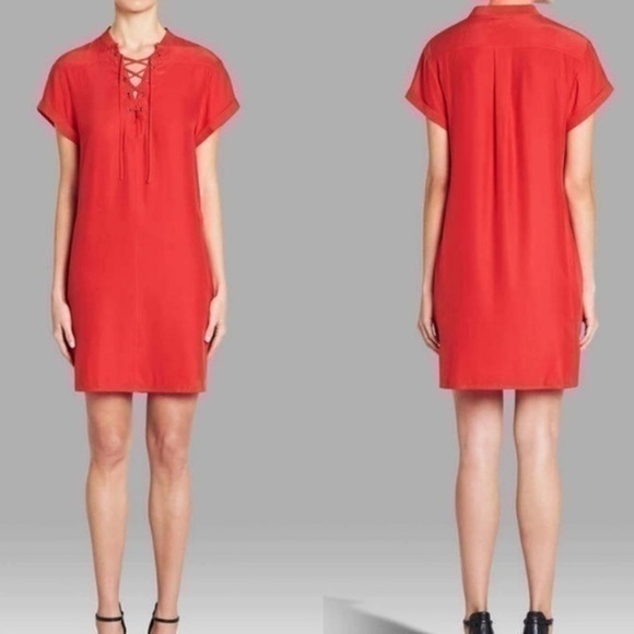 UEC Frame red silk shirt mini dress size small - Picture 13 of 14